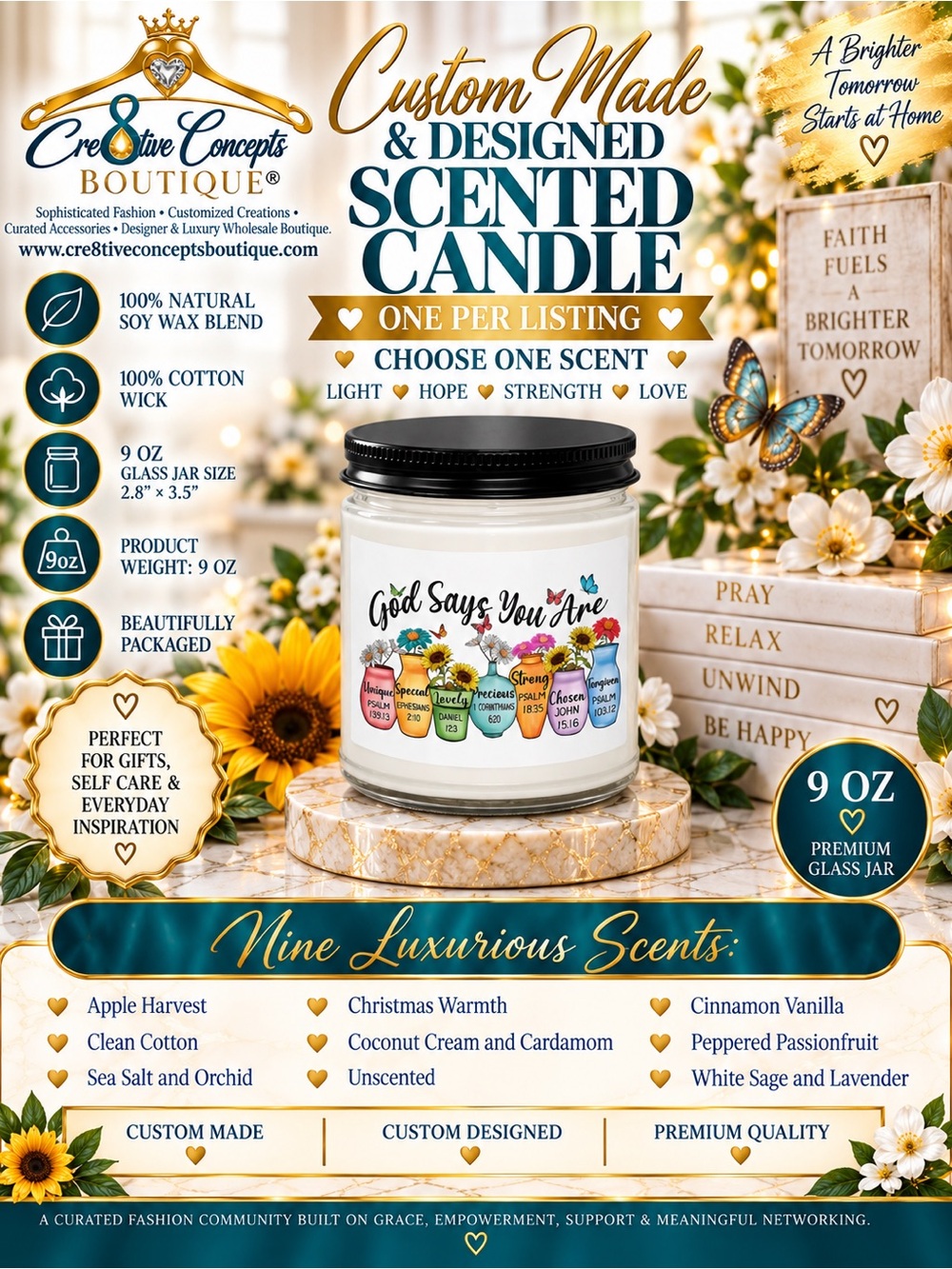 “GOD,Says YOU ARE,…”,9 oz Custom Made & Designed Soy Wax Scented-Pick Scent